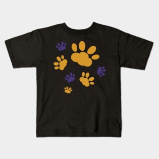 Yellow and purlpe paws Kids T-Shirt